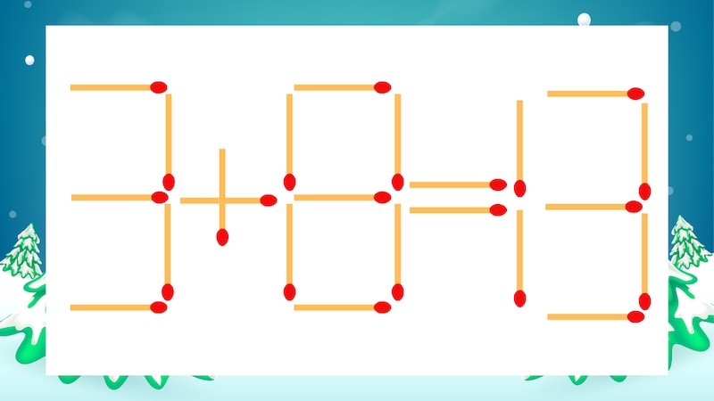 【マッチ棒クイズ】1本だけ動かして正しい式に：3+8=13？の画像