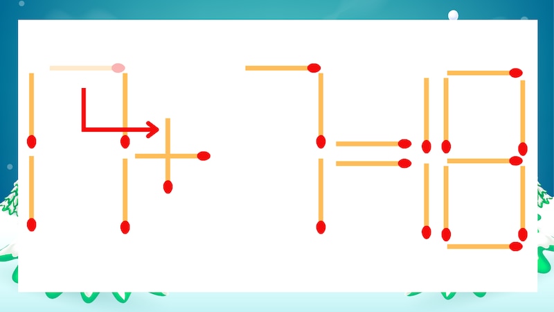 【マッチ棒クイズ】1本だけ動かして正しい式に:17-7=18?の正解画像