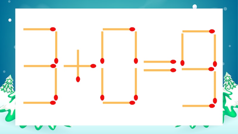 【マッチ棒クイズ】1本だけ動かして正しい式に:3+0=9?の画像
