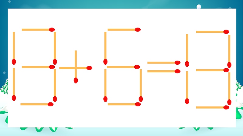 【マッチ棒クイズ】1本だけ動かして正しい式に：13+6=13？の画像