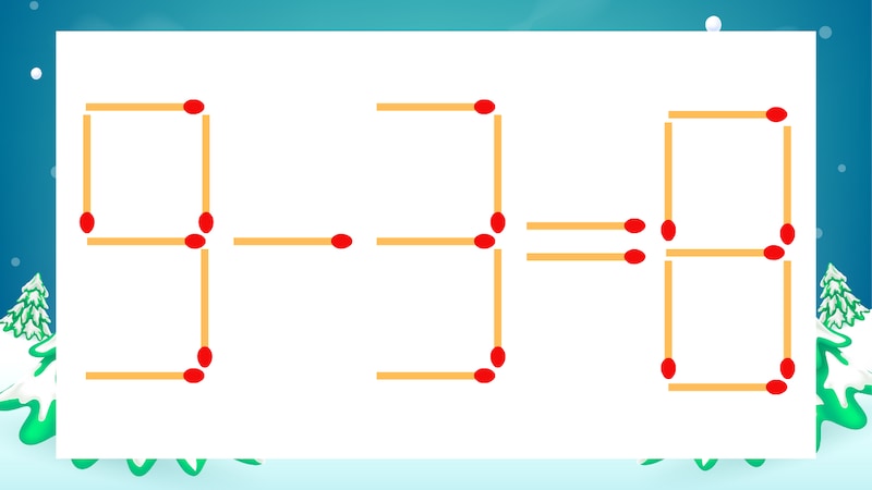 【マッチ棒クイズ】1本だけ動かして正しい式に:9-3=8?の画像