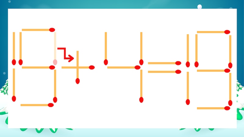 【マッチ棒クイズ】1本だけ動かして正しい式に:19-4=19?の正解画像