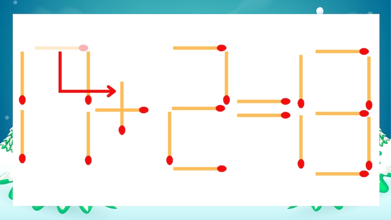 【マッチ棒クイズ】1本だけ動かして正しい式に:17-2=13?の正解画像