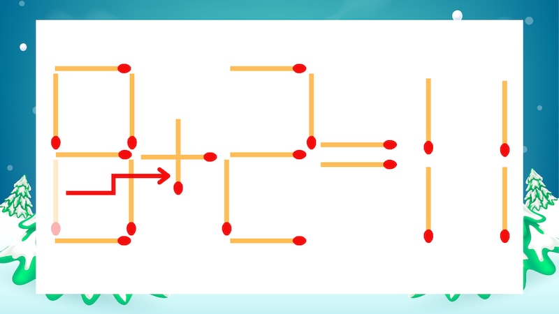 【マッチ棒クイズ】1本だけ動かして正しい式に:8-2=11?の正解画像