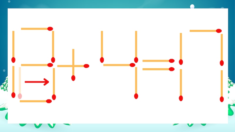 【マッチ棒クイズ】1本だけ動かして正しい式に：12+4=17？の正解画像