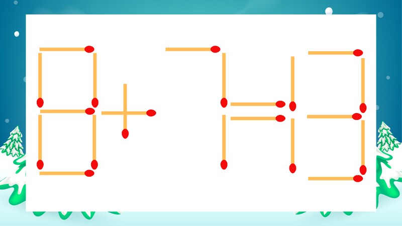 【マッチ棒クイズ】1本だけ動かして正しい式に：8+7=13？の画像