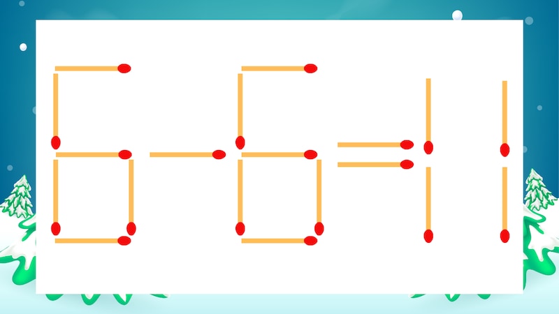 【マッチ棒クイズ】1本だけ動かして正しい式に:6-6=11?の画像