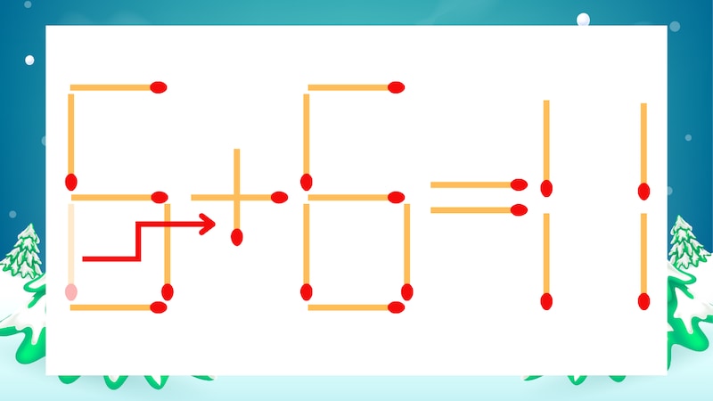 【マッチ棒クイズ】1本だけ動かして正しい式に:6-6=11?の正解画像