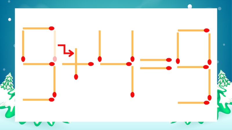 【マッチ棒クイズ】1本だけ動かして正しい式に:9-4=9?の正解画像