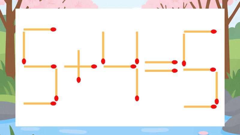 【マッチ棒クイズ】1本だけ動かして正しい式に:5+4=5?の画像