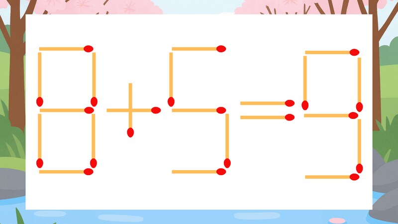 【マッチ棒クイズ】1本だけ動かして正しい式に:8+5=9?の画像