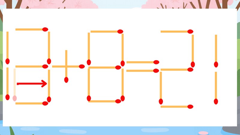 【マッチ棒クイズ】1本だけ動かして正しい式に：12+8=21？の正解画像