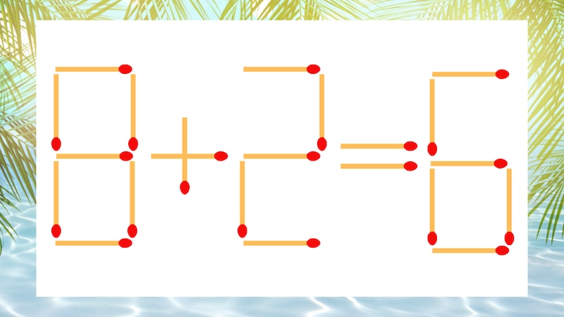【マッチ棒クイズ】1本だけ動かして正しい式に：8＋2＝6？の画像