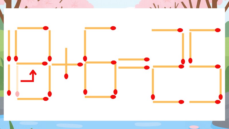 【マッチ棒クイズ】1本だけ動かして正しい式に：10+6=25？の正解画像