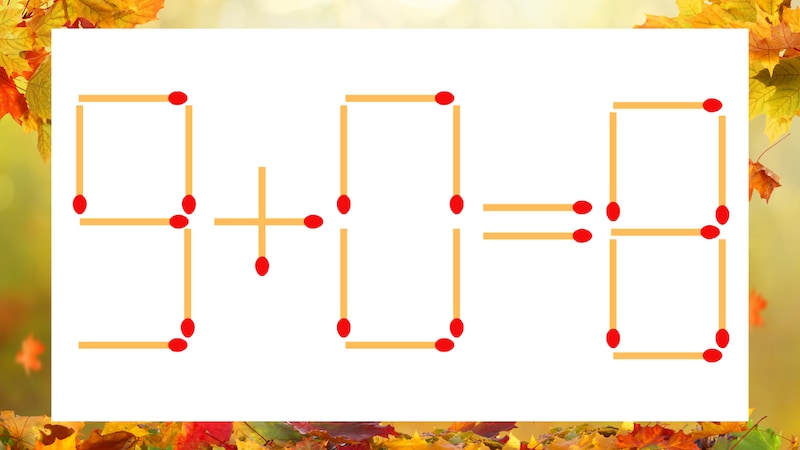 【マッチ棒クイズ】1本だけ動かして正しい式に：9＋0＝8？の画像