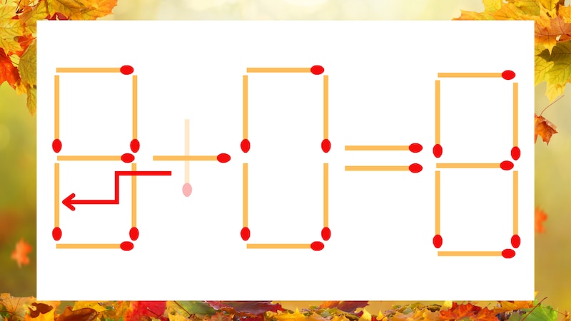 【マッチ棒クイズ】1本だけ動かして正しい式に：9＋0＝8？の正解画像