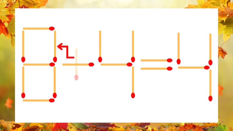 【マッチ棒クイズ】1本だけ動かして正しい式に:6+4=4?の正解画像