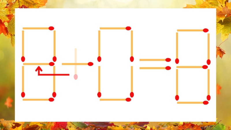 【マッチ棒クイズ】1本だけ動かして正しい式に:0+0=8?の正解画像