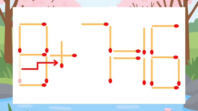 【マッチ棒クイズ】1本だけ動かして正しい式に:8-7=16?の正解画像