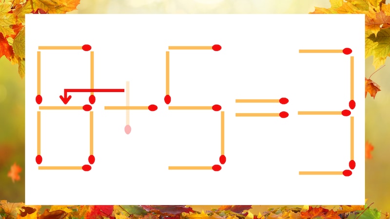 【マッチ棒クイズ】1本だけ動かして正しい式に：0＋5＝3？の正解画像