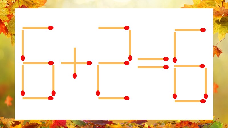 【マッチ棒クイズ】1本だけ動かして正しい式に：6＋2＝6？の画像