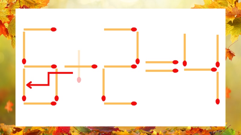 【マッチ棒クイズ】1本だけ動かして正しい式に：5＋2＝4？の正解画像