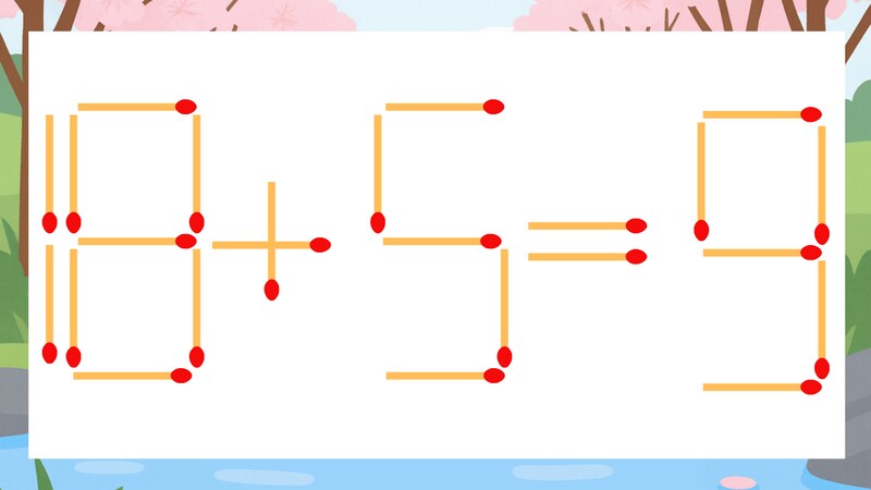 【マッチ棒クイズ】1本だけ動かして正しい式に：18+5=9？の画像