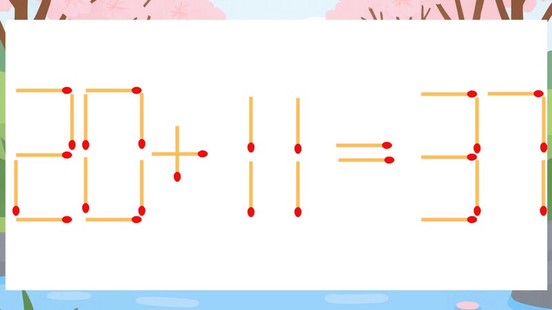 【マッチ棒クイズ】1本だけ動かして正しい式に：20+11=37？の画像