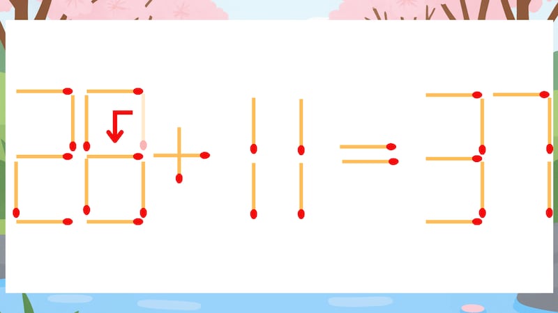 【マッチ棒クイズ】1本だけ動かして正しい式に：20+11=37？の正解画像