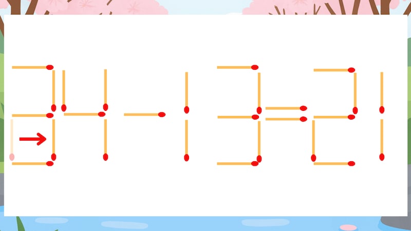 【マッチ棒クイズ】1本だけ動かして正しい式に:24-13=21?の正解画像