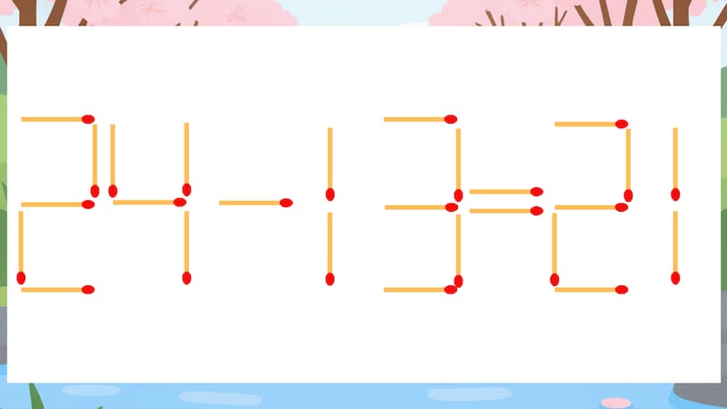 【マッチ棒クイズ】1本だけ動かして正しい式に:24-13=21?の画像