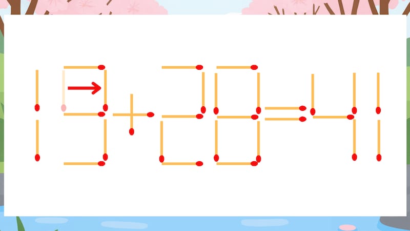 【マッチ棒クイズ】1本だけ動かして正しい式に：15+28=41？の正解画像