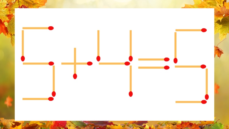 【マッチ棒クイズ】1本だけ動かして正しい式に：5＋4＝5？の画像