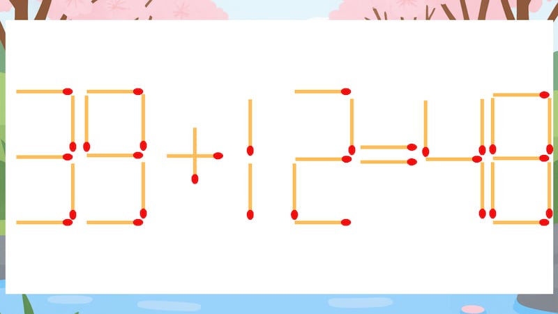 【マッチ棒クイズ】1本だけ動かして正しい式に:39+12=48?の画像