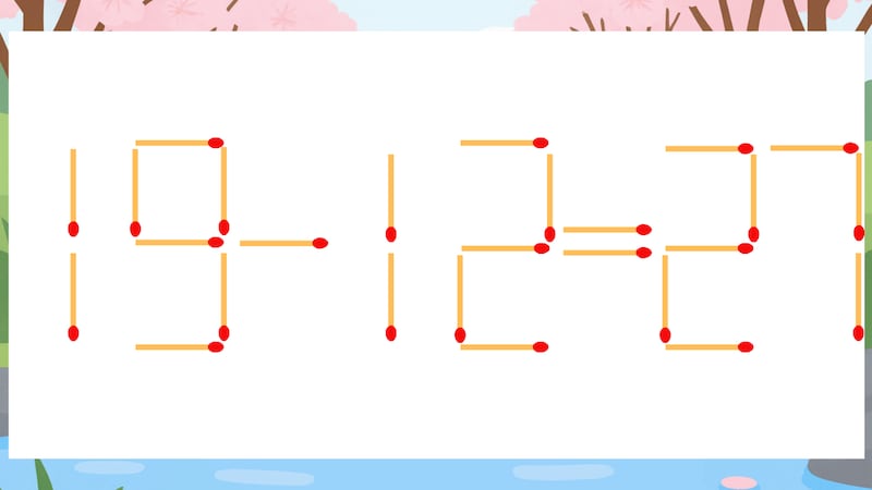 【マッチ棒クイズ】1本だけ動かして正しい式に：19-12=27？の画像