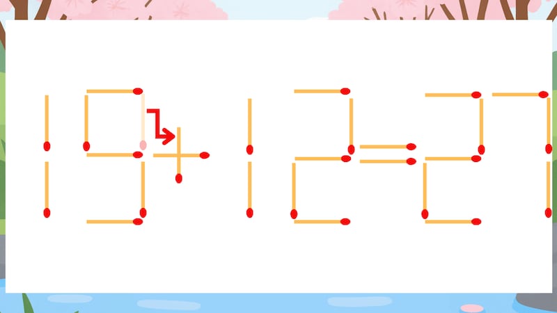 【マッチ棒クイズ】1本だけ動かして正しい式に：19-12=27？の正解画像