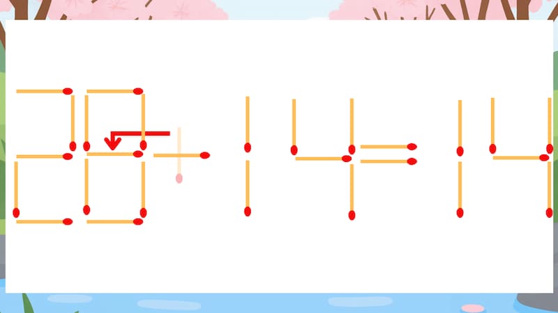 【マッチ棒クイズ】1本だけ動かして正しい式に：20+14=14？の正解画像