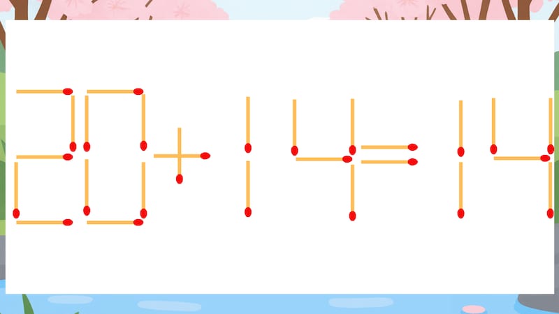 【マッチ棒クイズ】1本だけ動かして正しい式に：20+14=14？の画像