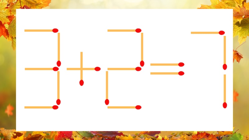 【マッチ棒クイズ】1本だけ動かして正しい式に:3+2=7?の画像