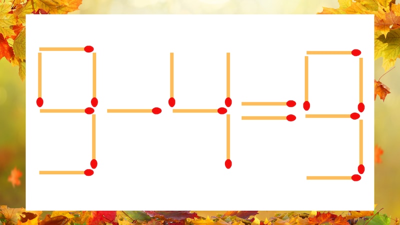 【マッチ棒クイズ】1本だけ動かして正しい式に:9−4=9?の画像
