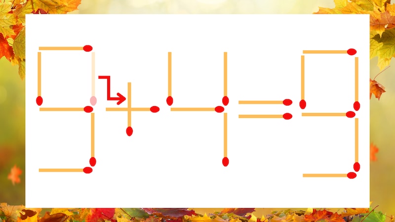 【マッチ棒クイズ】1本だけ動かして正しい式に:9−4=9?の正解画像