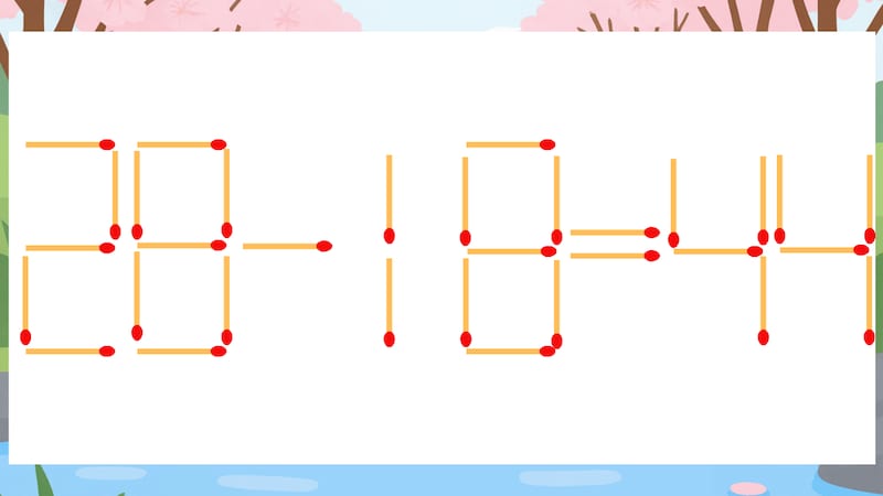 【マッチ棒クイズ】1本だけ動かして正しい式に：28-18=44？の画像