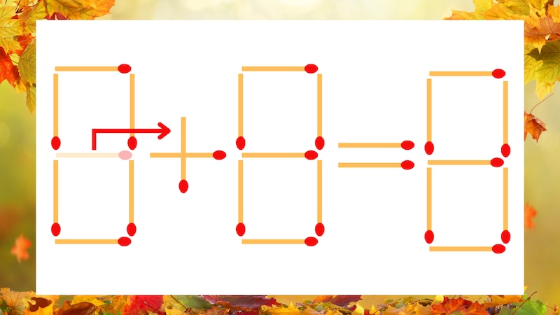 【マッチ棒クイズ】1本だけ動かして正しい式に:8−8=8?の正解画像