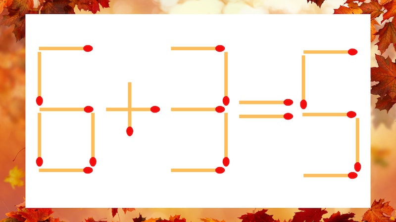 【マッチ棒クイズ】1本だけ動かして正しい式に：6＋3＝5？の画像