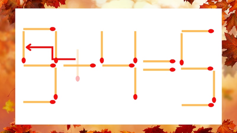 【マッチ棒クイズ】1本だけ動かして正しい式に：3＋4＝5？の正解画像