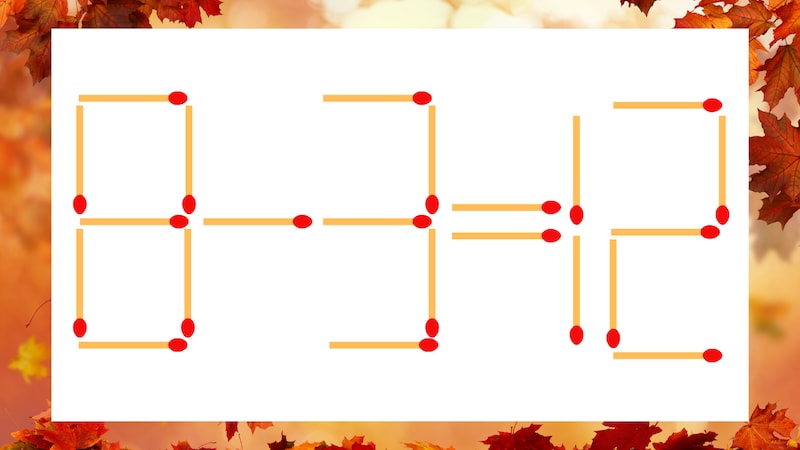 【マッチ棒クイズ】1本だけ動かして正しい式に：8−3＝12？の画像
