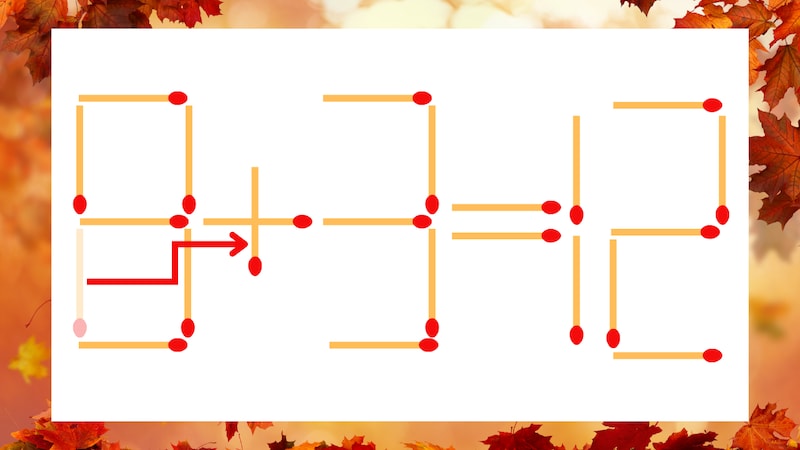 【マッチ棒クイズ】1本だけ動かして正しい式に：8−3＝12？の正解画像