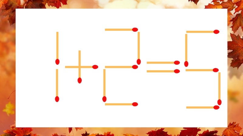 【マッチ棒クイズ】1本だけ動かして正しい式に:1+2=5?の画像