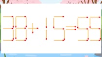 【マッチ棒クイズ】1本だけ動かして正しい式に：38+15=55？