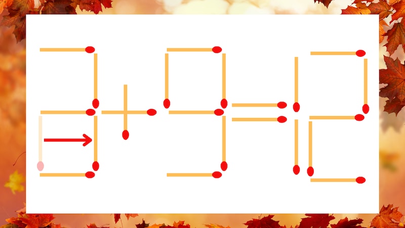【マッチ棒クイズ】1本だけ動かして正しい式に:2+9=12?の正解画像